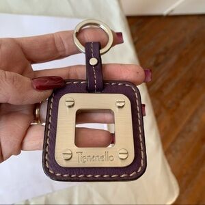 Tignanello leather square gold tone heavy quality key chain purse charm